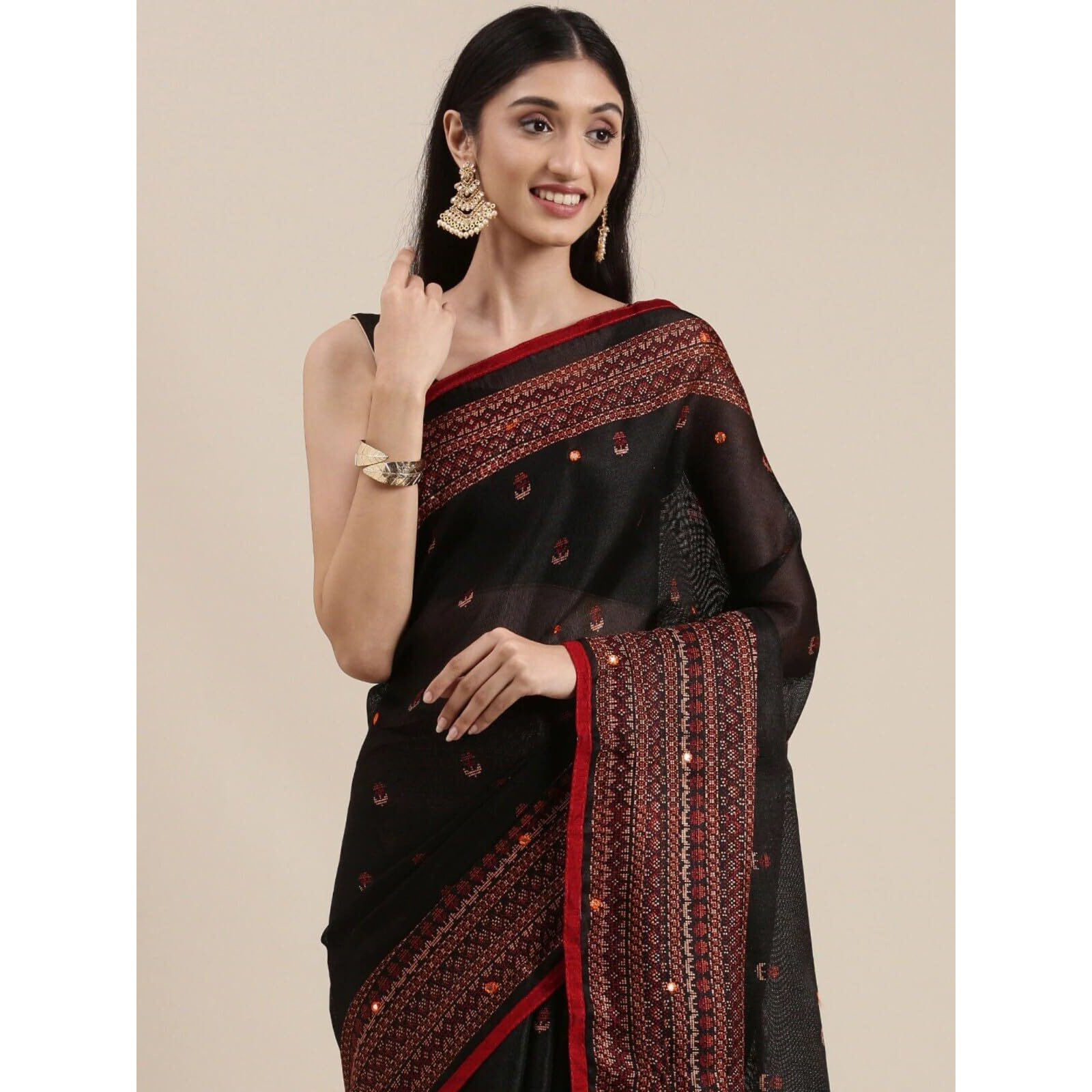 Shiv Textiles Women's Jute Silk Lace Border Saree(514S101_Black)