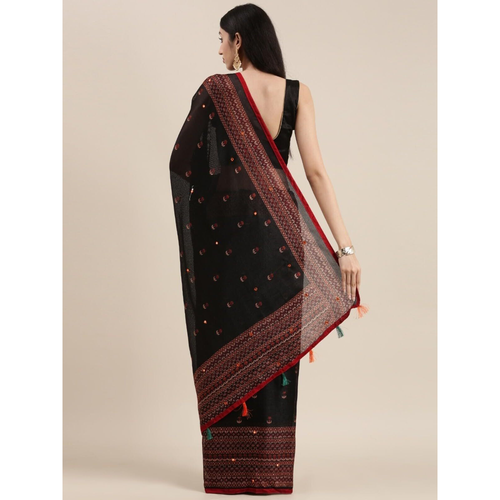 Shiv Textiles Women's Jute Silk Lace Border Saree(514S101_Black)