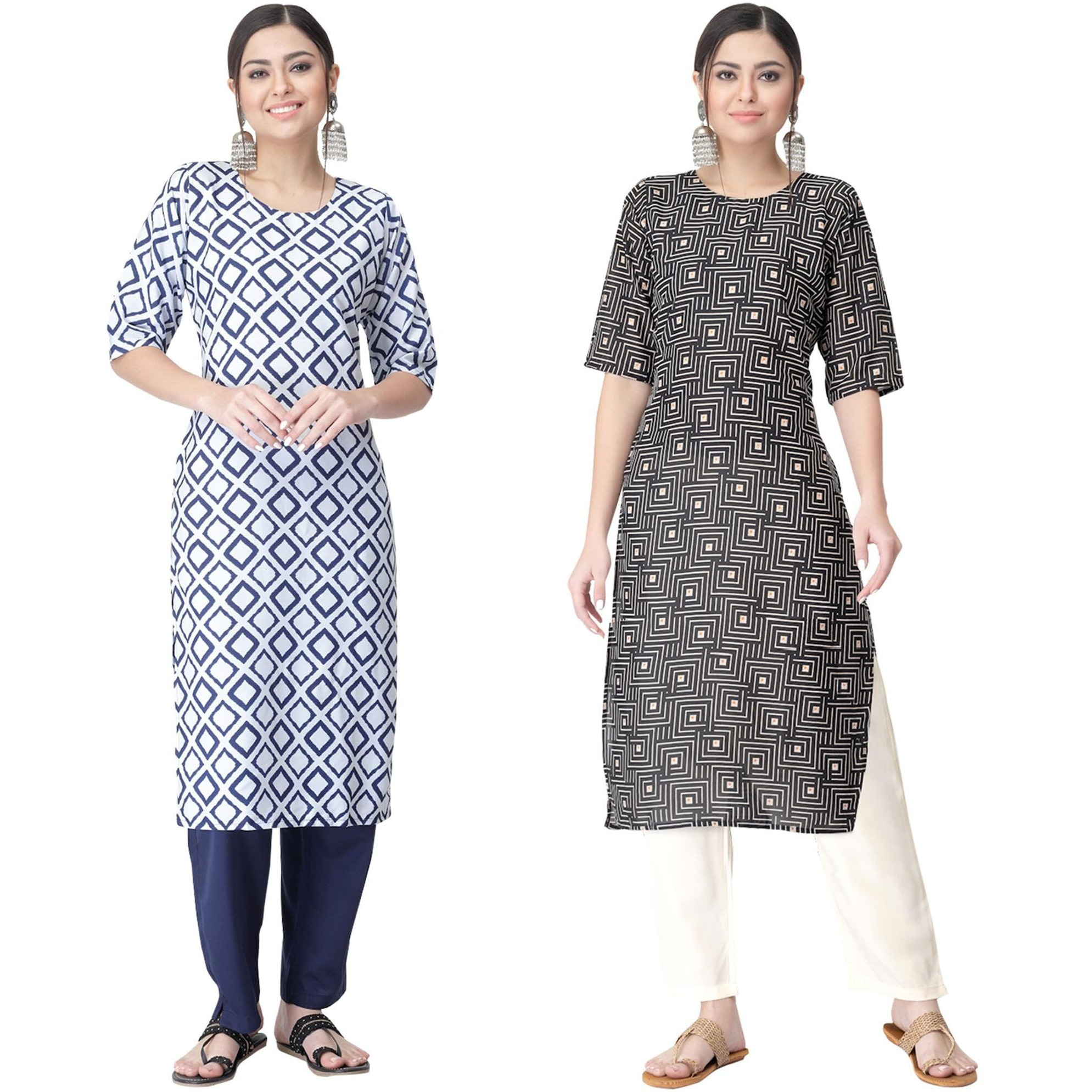 Tee Projekt Digital Printed Crepe Kurta Set For Women Ll Printed Kurti & Pant Set Ll Combo Kurta Set Ll (Pack Of 2)