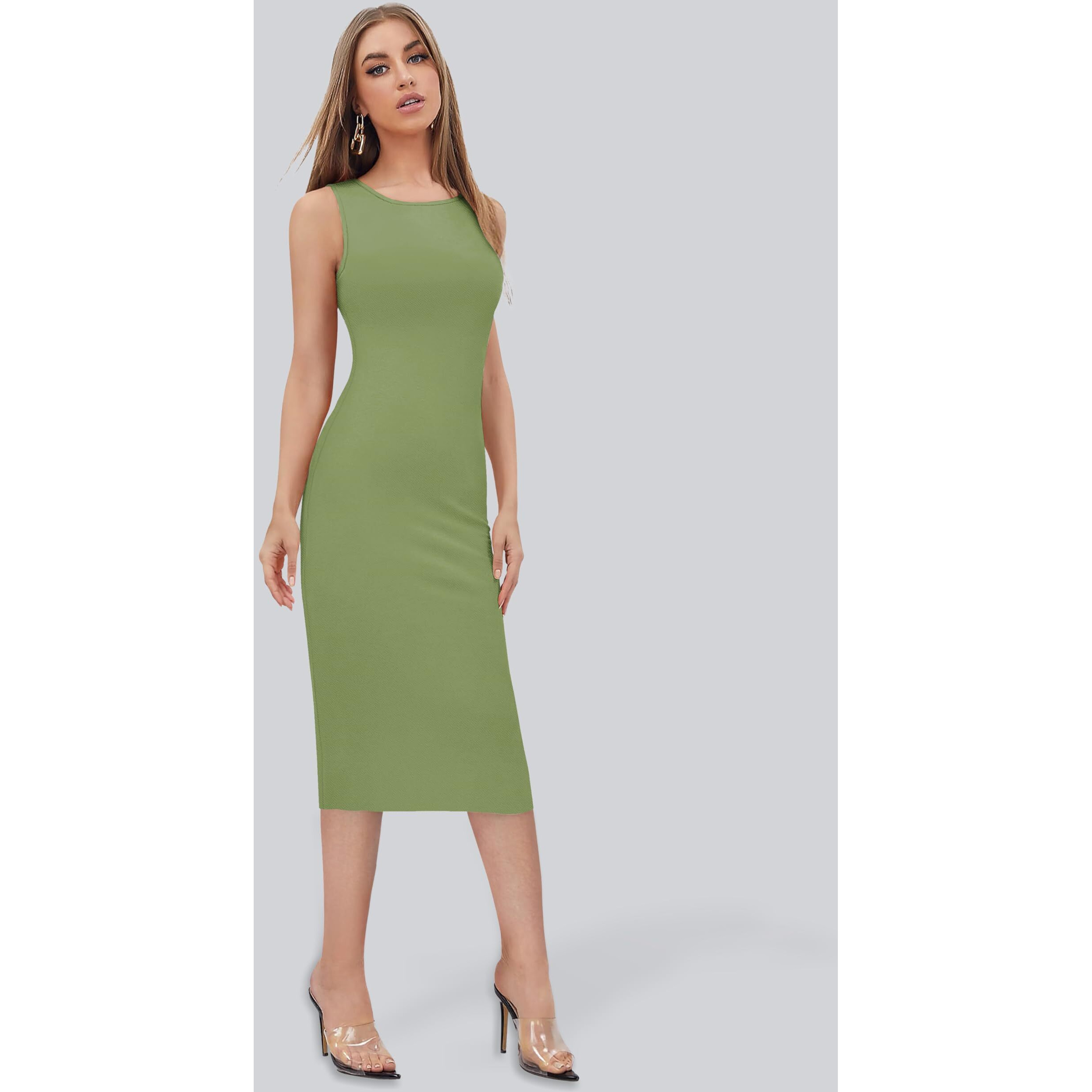 Toochki Women's Lycra Bodycon Midi/Calf Length Dress (Toochki248-Dr-Cr/Xs_Olive Green