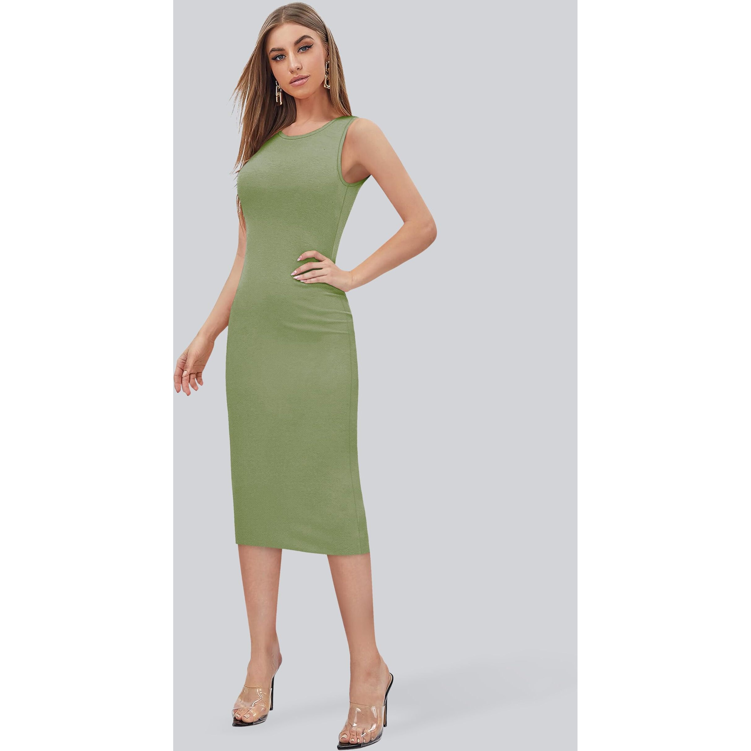 Toochki Women's Lycra Bodycon Midi/Calf Length Dress (Toochki248-Dr-Cr/Xs_Olive Green