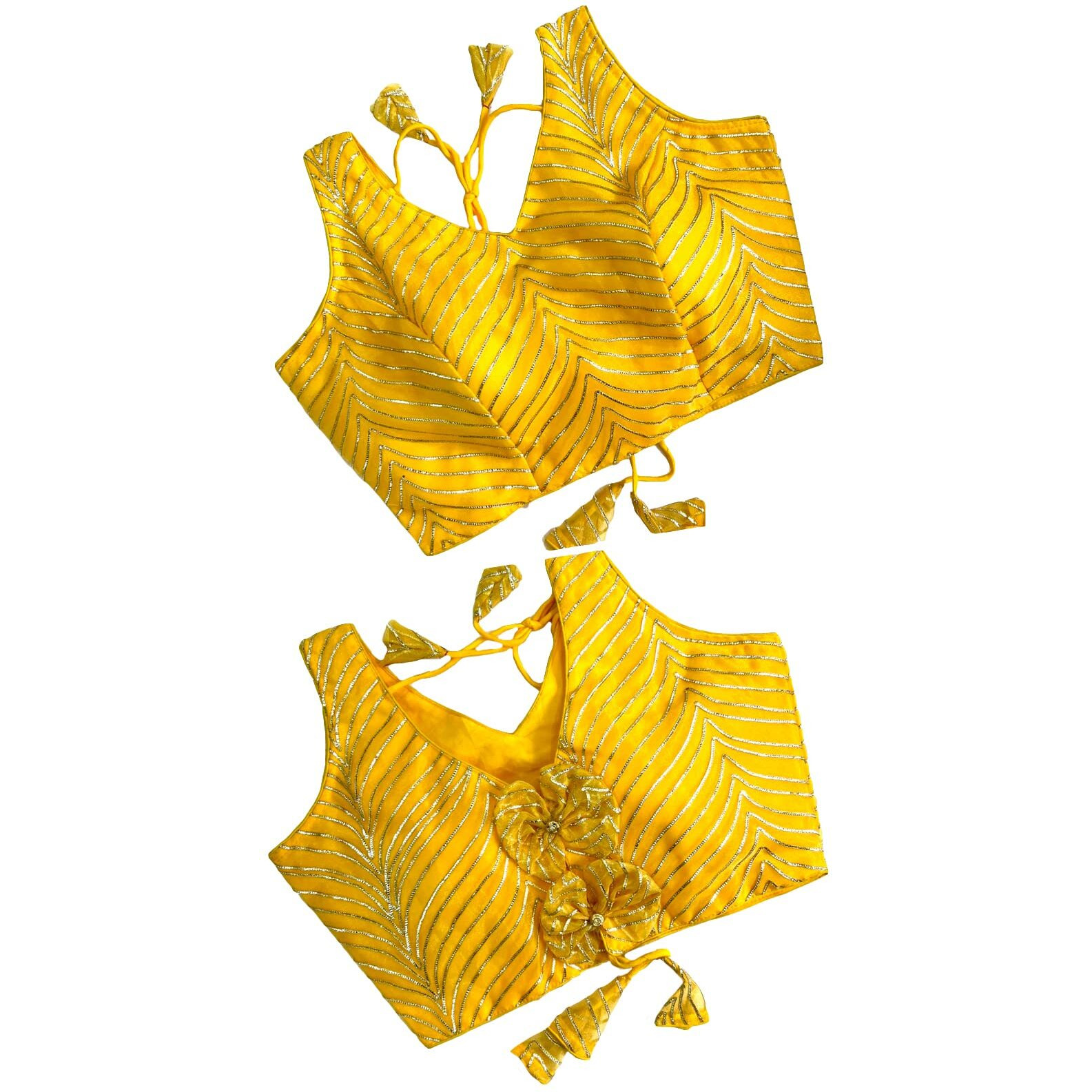 Pujia Mills Women's Fancy Sleeveless Yellow Saree Blouse(Om Yellow)