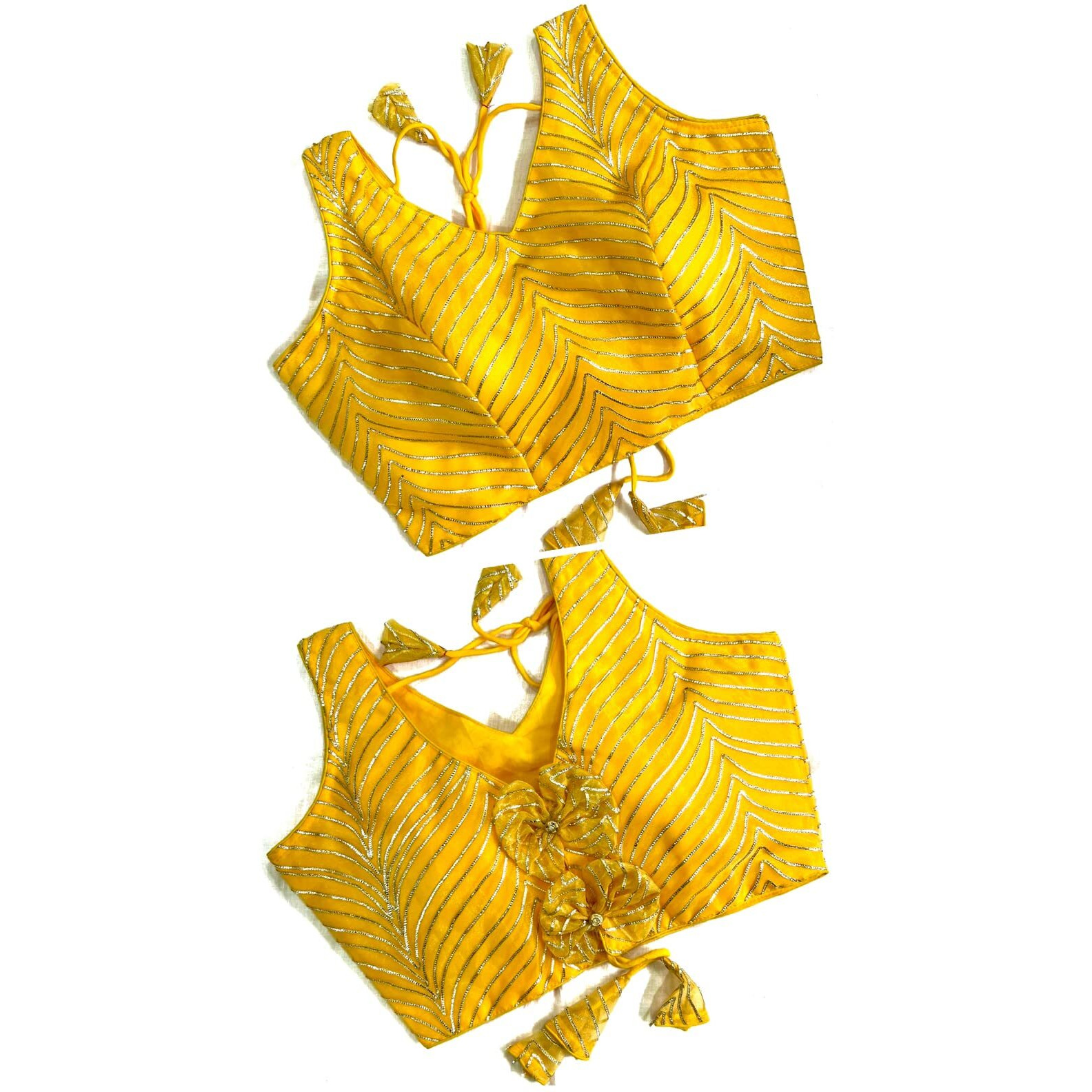 Pujia Mills Women's Fancy Sleeveless Yellow Saree Blouse(Om Yellow)