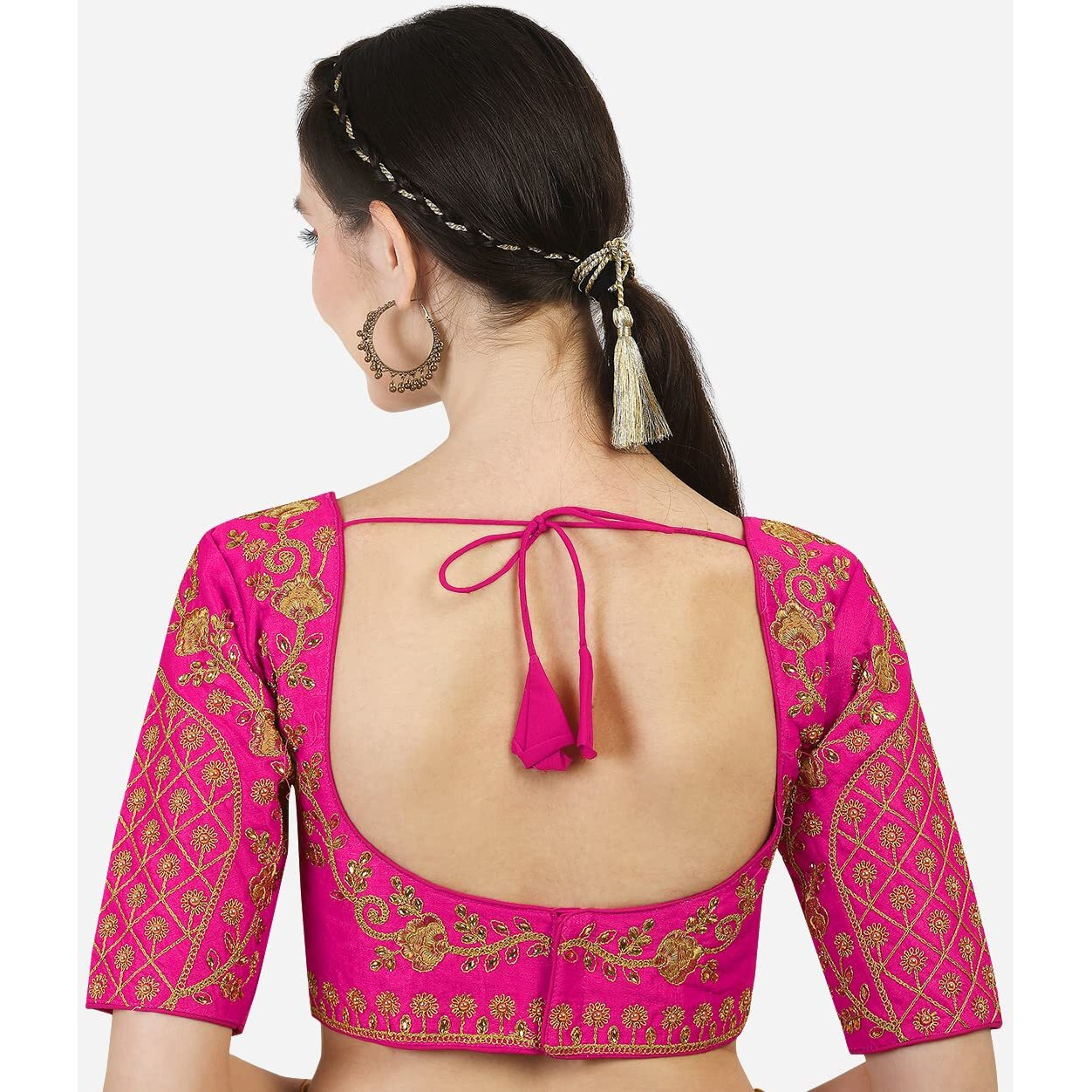Vihu Fashion Women's Silk Floral Half Sleeve Blouse (Florall Pink 38_Pink_38)