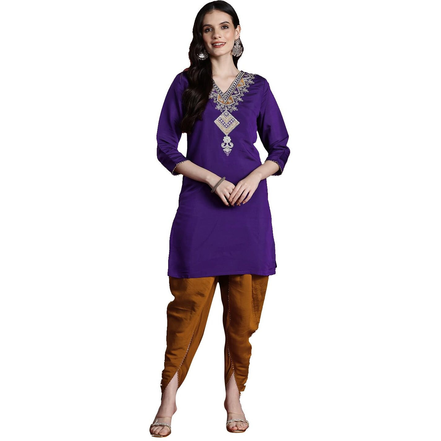 Womanista Women's Silk Blend Solid Straight Set (Co-Ords_9133_Purple