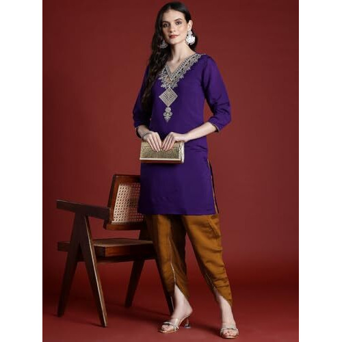 Womanista Women's Silk Blend Solid Straight Set (Co-Ords_9133_Purple