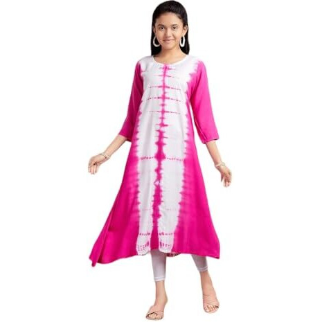 Aarika Girls Casual Wear Pink Colour Tie Dye Print Rayon Kurti (9-16 Years)