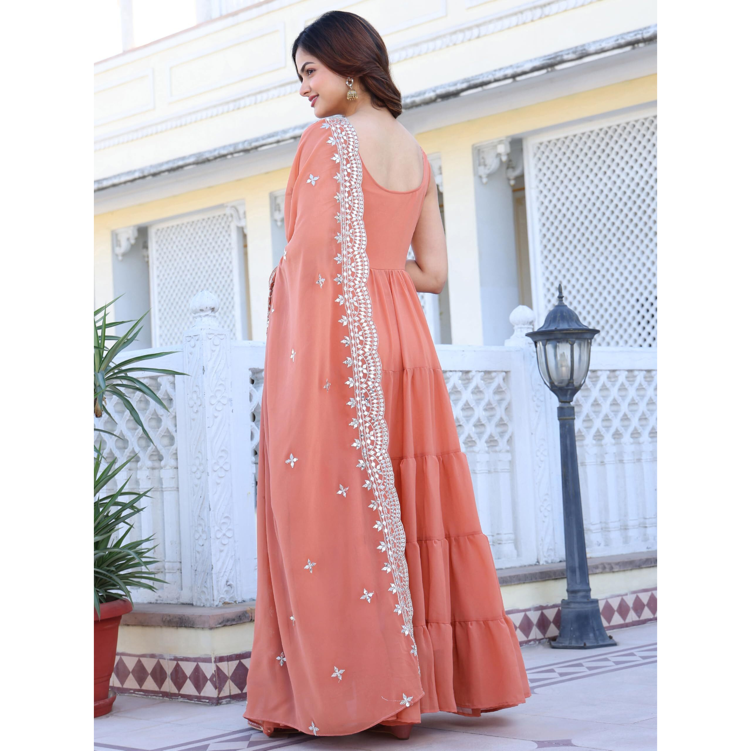 Fashion Basket Georgette Anarkali Dress For Women Peach