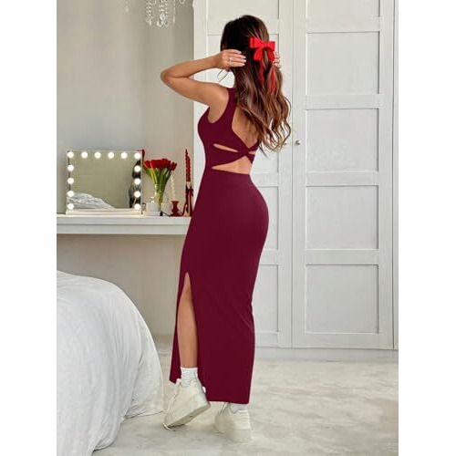 Greciilooks Women One Piece Dress Lycra Blend Western Ankle Length Party Dress (Gl-W.Dress-Wd1287_Wine, 2Xl