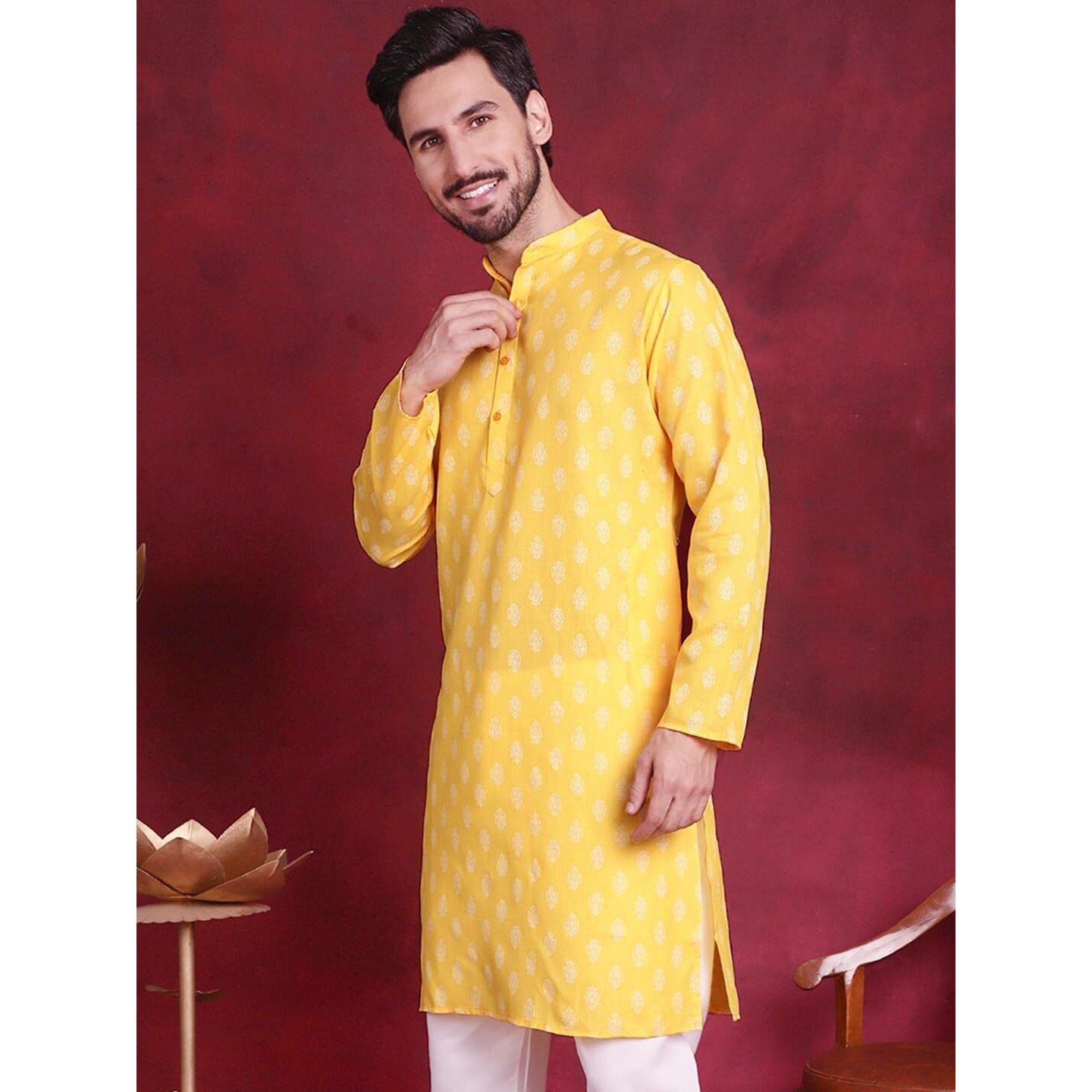 Jompers Lemon Floral Printed Kurtas For Men (Lemon, Xl)