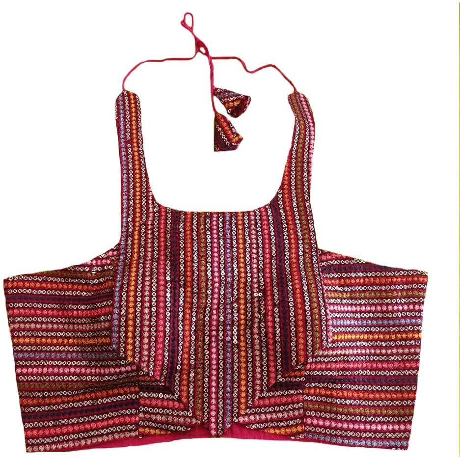 Pujia Mills Women's Sequin Embroidered Halter Neck Sleeveless Readymade Saree Blouse Indian Ethnic Designer Stitched Women's Readymade Saree Blouse Sleeveless Blouse Readymade Pink Blouse For Women