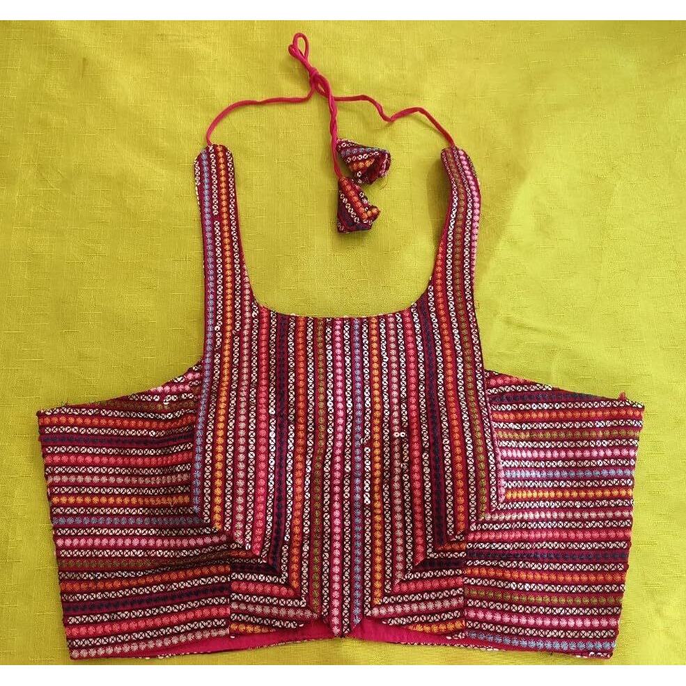 Pujia Mills Women's Sequin Embroidered Halter Neck Sleeveless Readymade Saree Blouse Indian Ethnic Designer Stitched Women's Readymade Saree Blouse Sleeveless Blouse Readymade Pink Blouse For Women