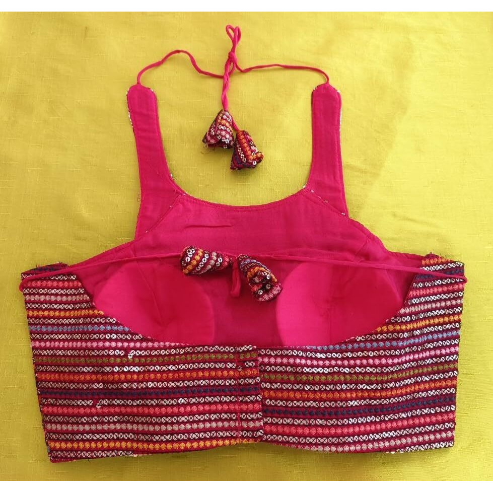 Pujia Mills Women's Sequin Embroidered Halter Neck Sleeveless Readymade Saree Blouse Indian Ethnic Designer Stitched Women's Readymade Saree Blouse Sleeveless Blouse Readymade Pink Blouse For Women