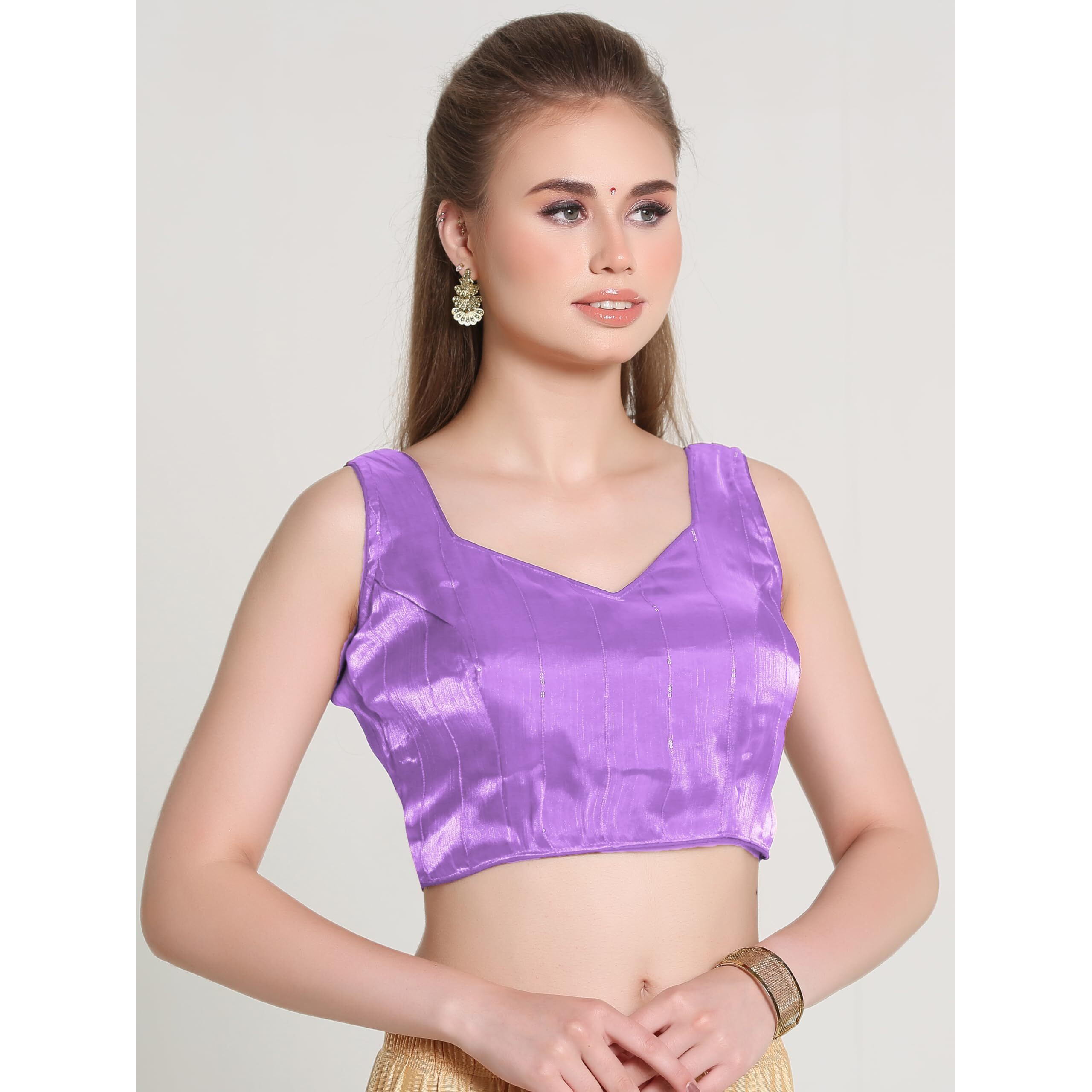 Pujia Mills Woman Lavender Designer Zimi Chu Slub Shining Material With Sequnace Work Blouse