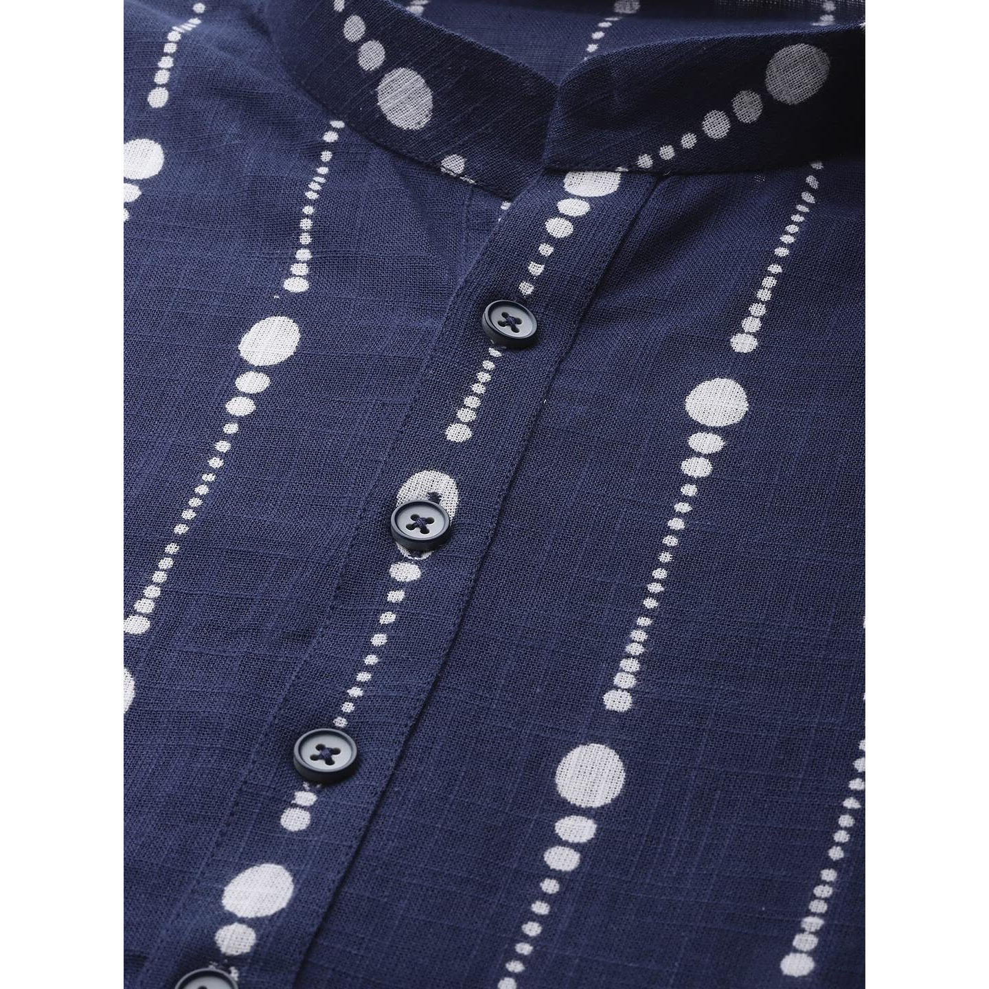 See Designs Men's Navy Blue Printed Cotton Mandarin Collar Side Slit Kurta With Pyajama - Sd2Kt88901Xs