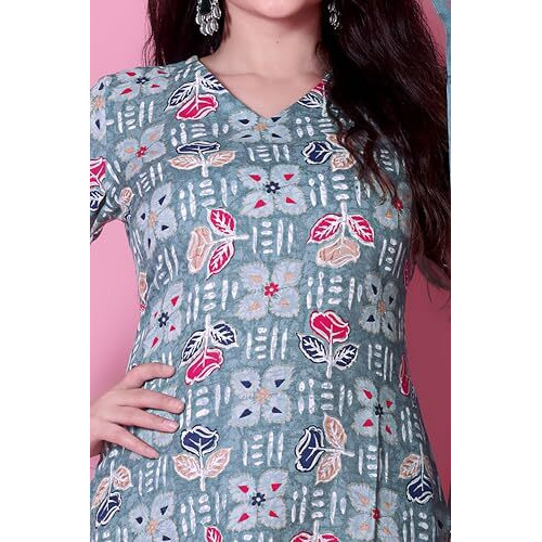 Tadkee Women's Cotton Blend Kurta Set (Fn-Kurta-Set-Dupatta-136-Sky-M_Sky