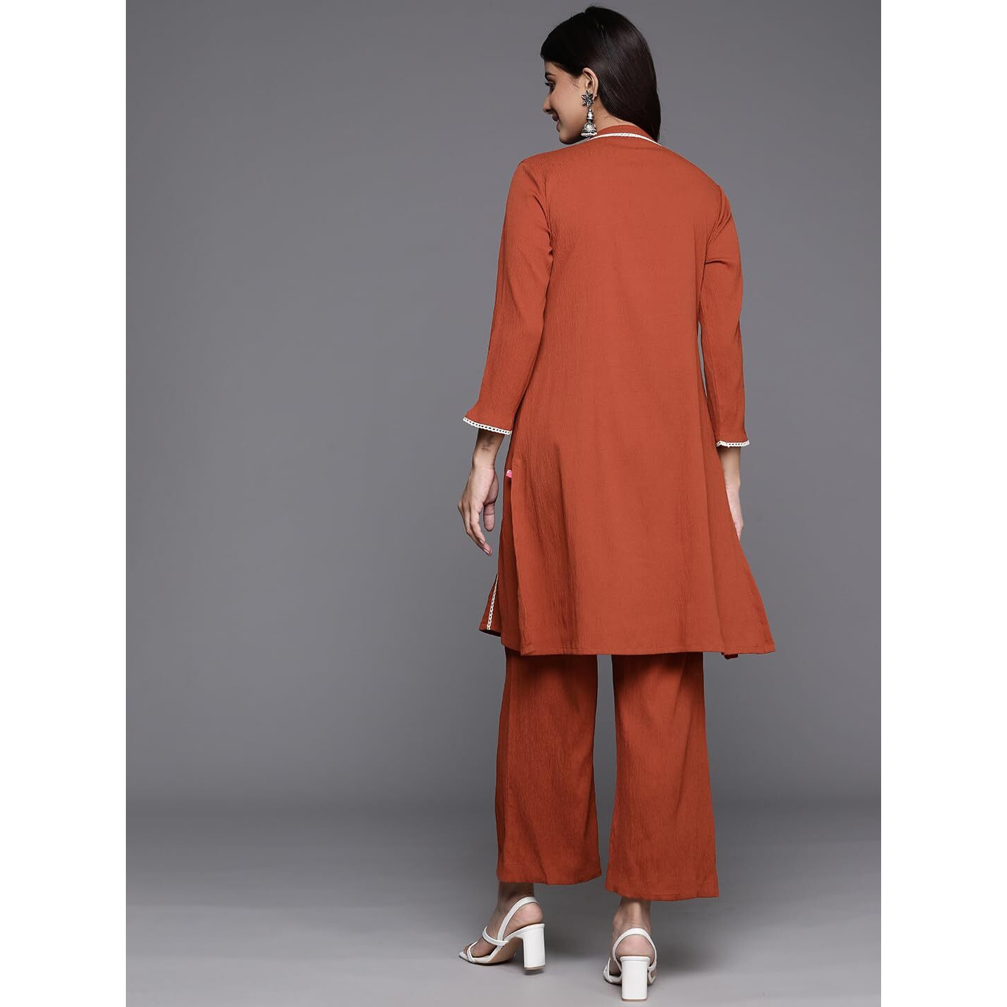 Varanga Women Rust Mandarin Collar Co-Ord Set