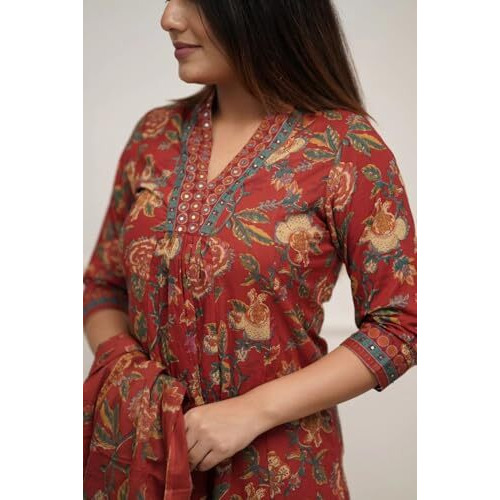 Fabnex Kurta Pant And Dupatta Set For Women | Kurta Set For Women (K-118-Red-L)
