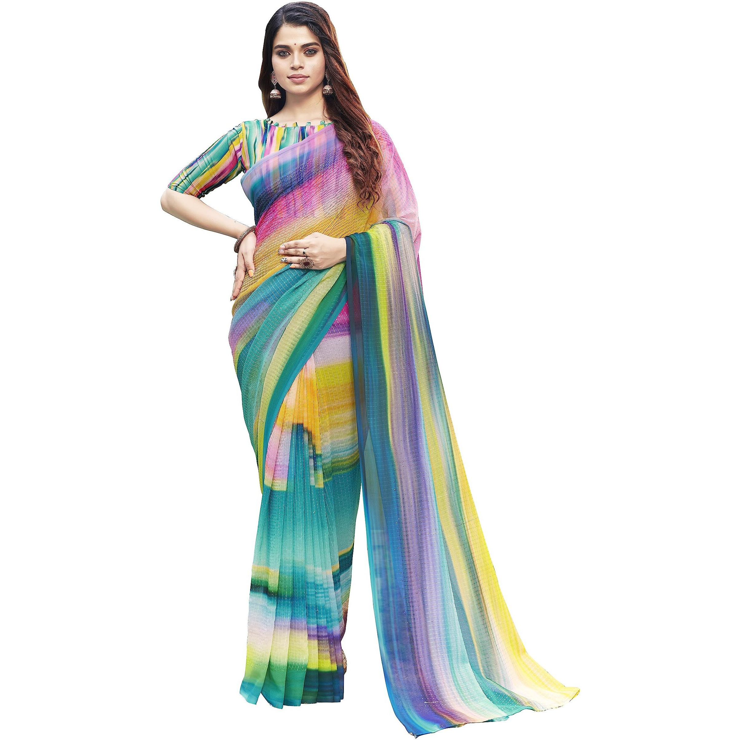 Glory Sarees Womens Georgette Sequence Digital Print Saree With Blouse Piece (Cocktail103_Multicolor)
