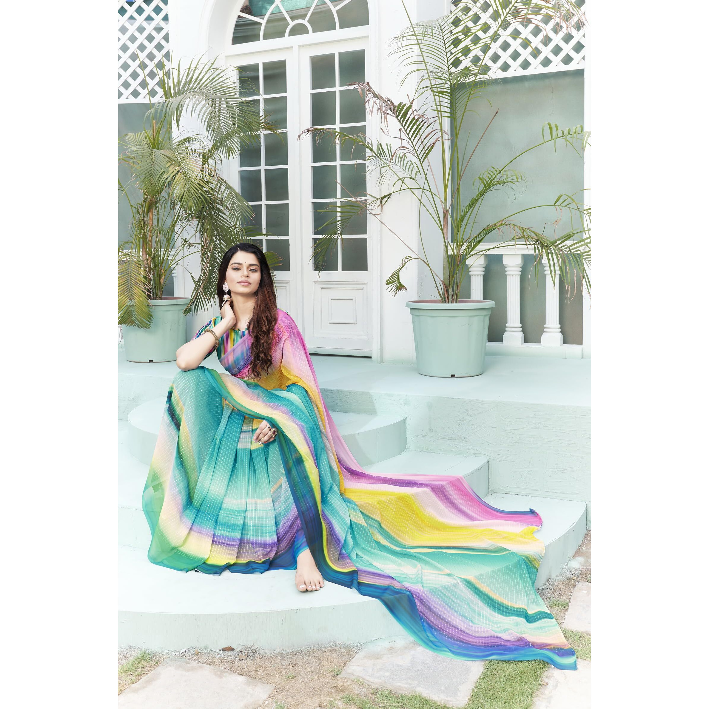 Glory Sarees Womens Georgette Sequence Digital Print Saree With Blouse Piece (Cocktail103_Multicolor)