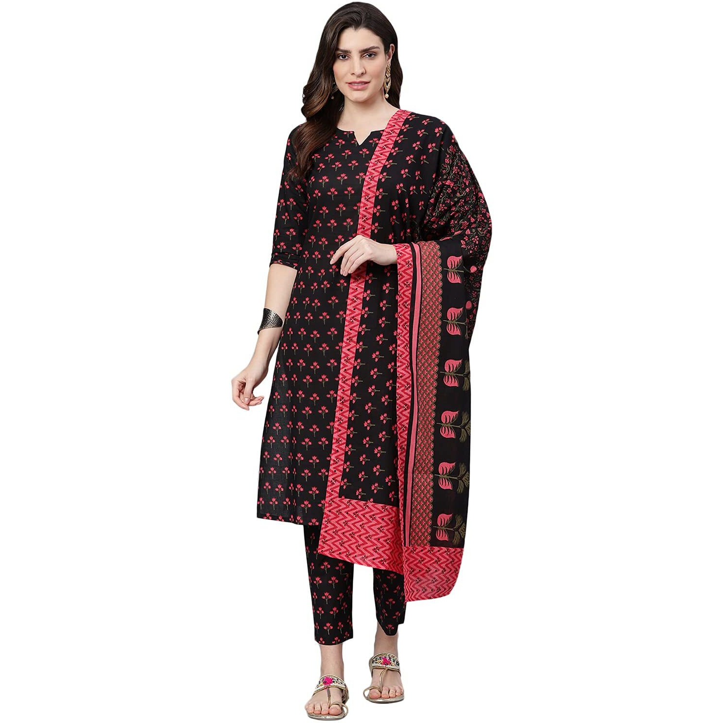 Idalia Black Printed Kurta Set With Dupatta