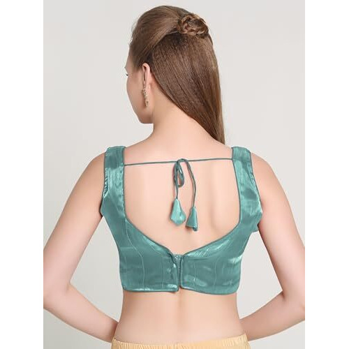 Pujia Mills Woman Sea Greendesigner Zimi Chu Slub Shining Material With Sequnace Work Blouse