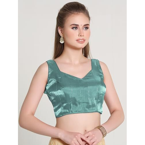 Pujia Mills Woman Sea Greendesigner Zimi Chu Slub Shining Material With Sequnace Work Blouse