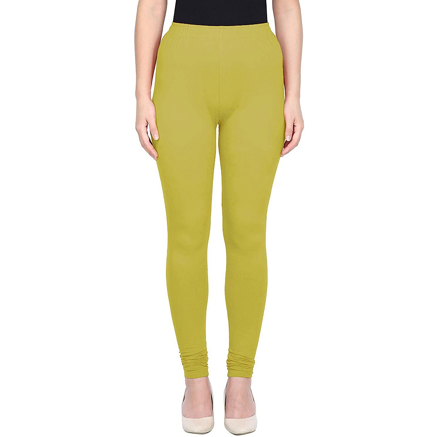 Shasmi Women's Stretch Leggings Chudidar Yellow Dark Lime 74 M