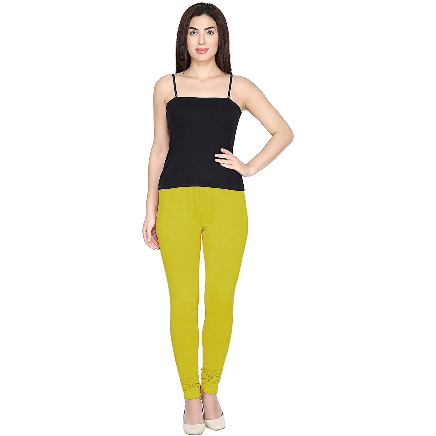 Shasmi Women's Stretch Leggings Chudidar Yellow Dark Lime 74 M