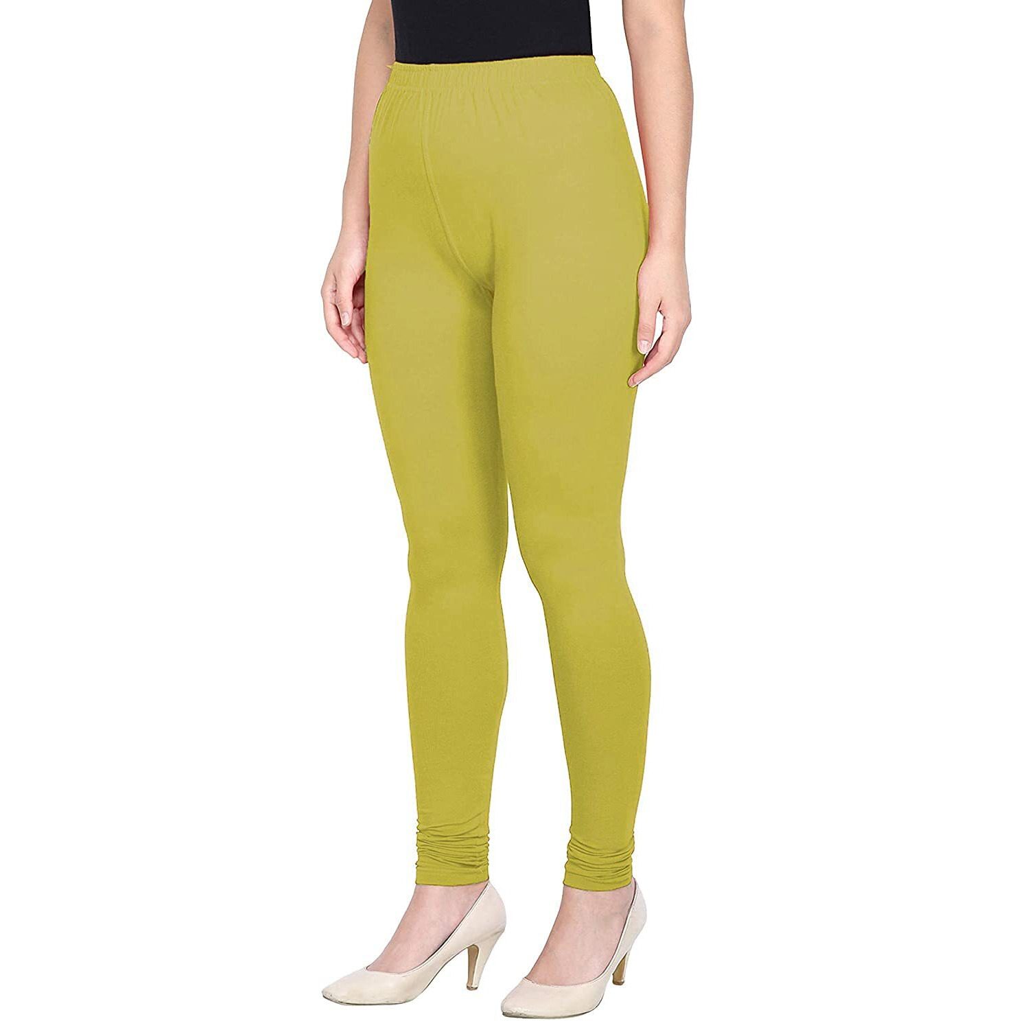 Shasmi Women's Stretch Leggings Chudidar Yellow Dark Lime 74 M