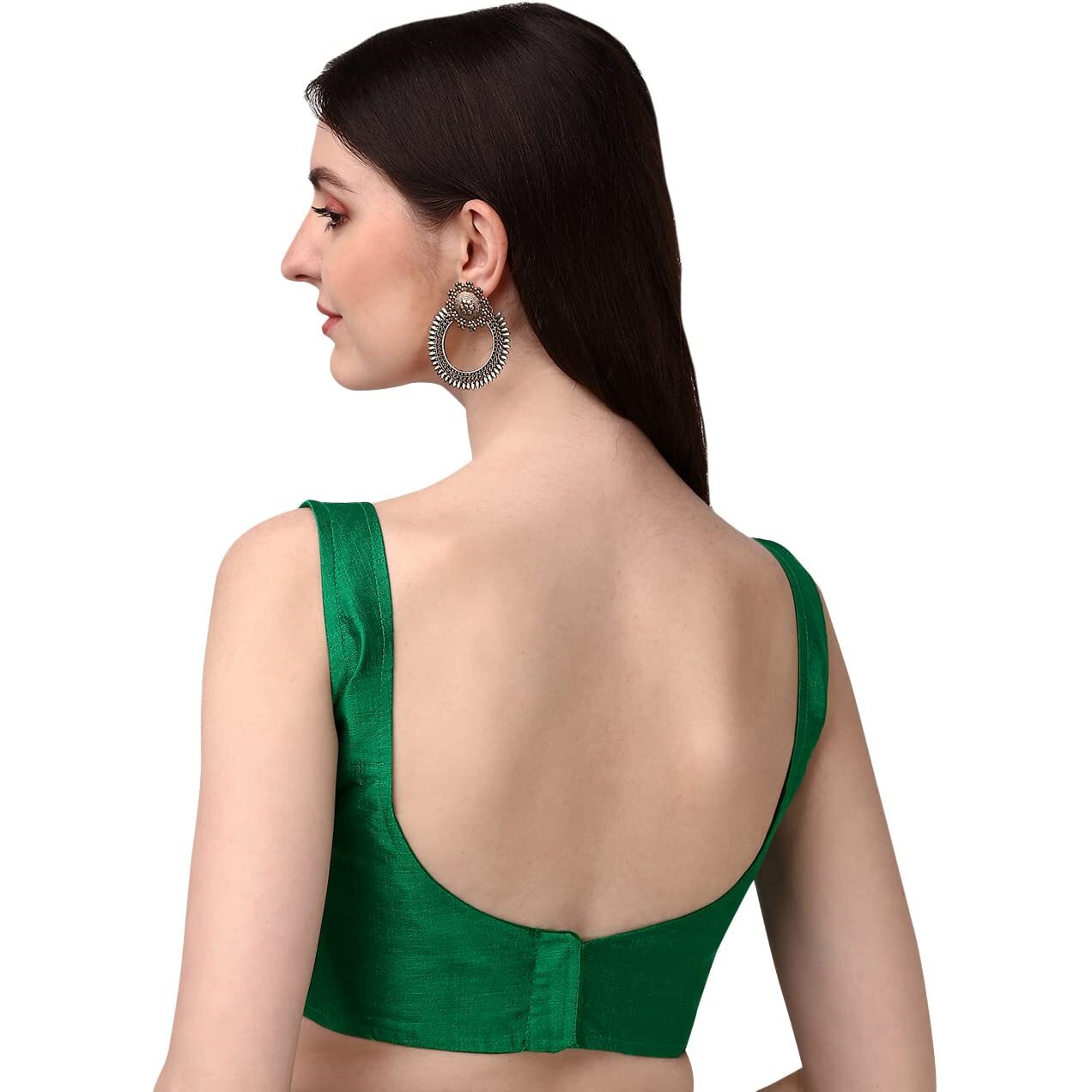 Vihu Fashion Women's Deep Neck Silk Sleeveless Readymade Blouse (Green, 40)