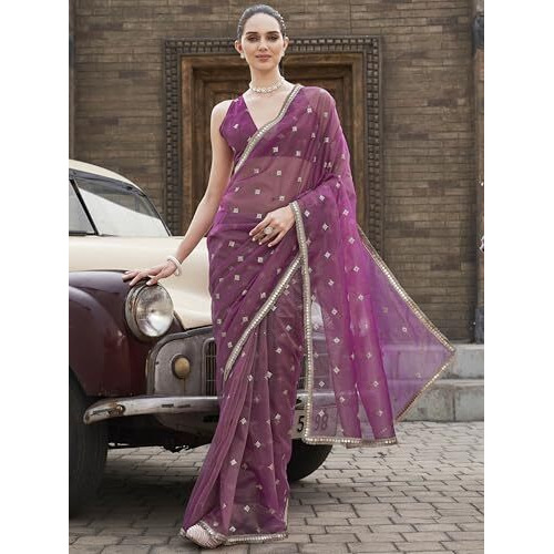 Womanista Women's Pink Colored Shimmer Net Saree With Sequinned Butti And Embroidered Border(Ti6888_Pink_Onesize)