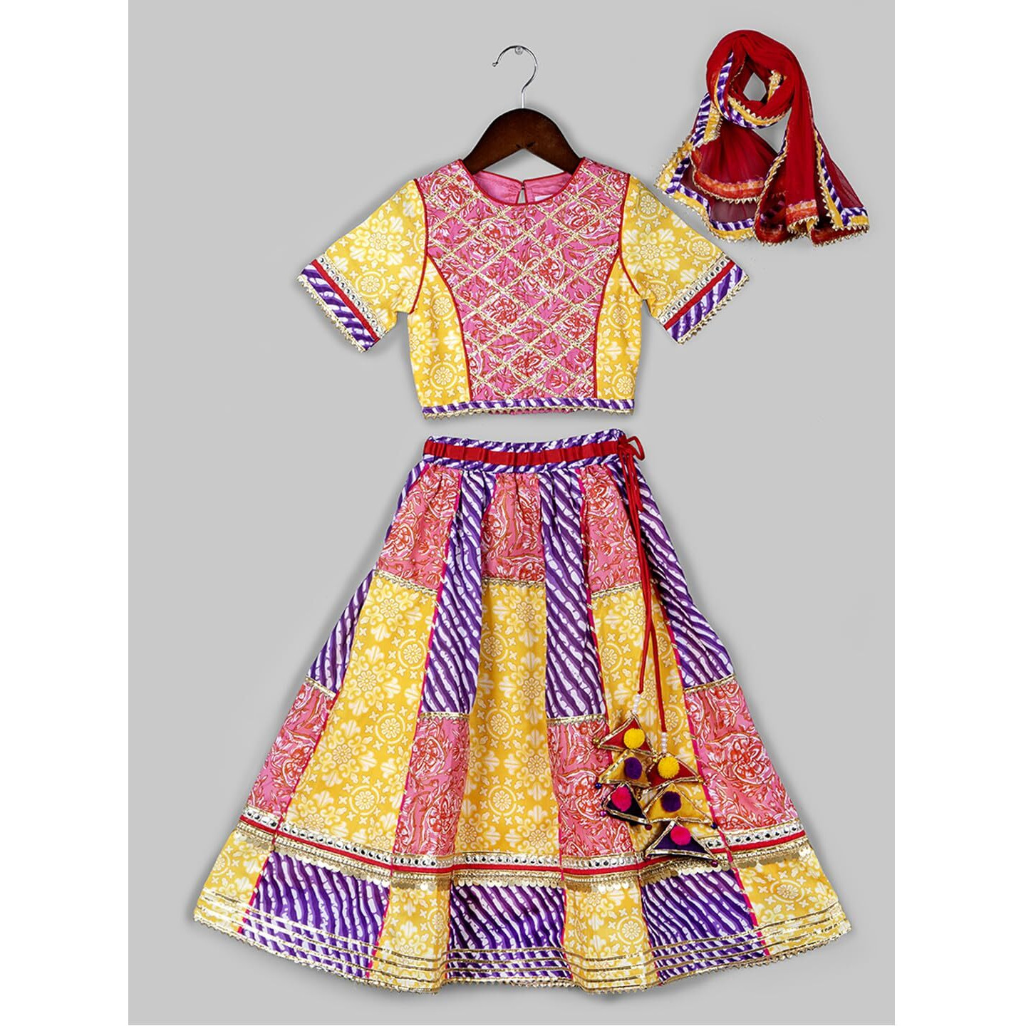 Naughty Ninos Girls Printed Ready To Wear Lehenga & Blouse With Dupatta (Nn00017Eth_7-8 Years)
