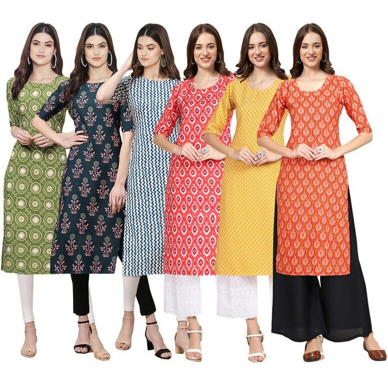 Pinkmint Women's Crepe Digital Print Straight Kurta [Pack Of 6](Qv-338-335-331-346-350-354-Xxl)