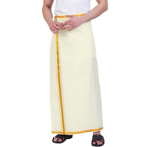 Prakasam Cotton Mens Free Size Stitched Double Layer Cream Dhoti/Mens Cotton Double Stitched Dhoti (Pack Of 1 Dhoti Only)