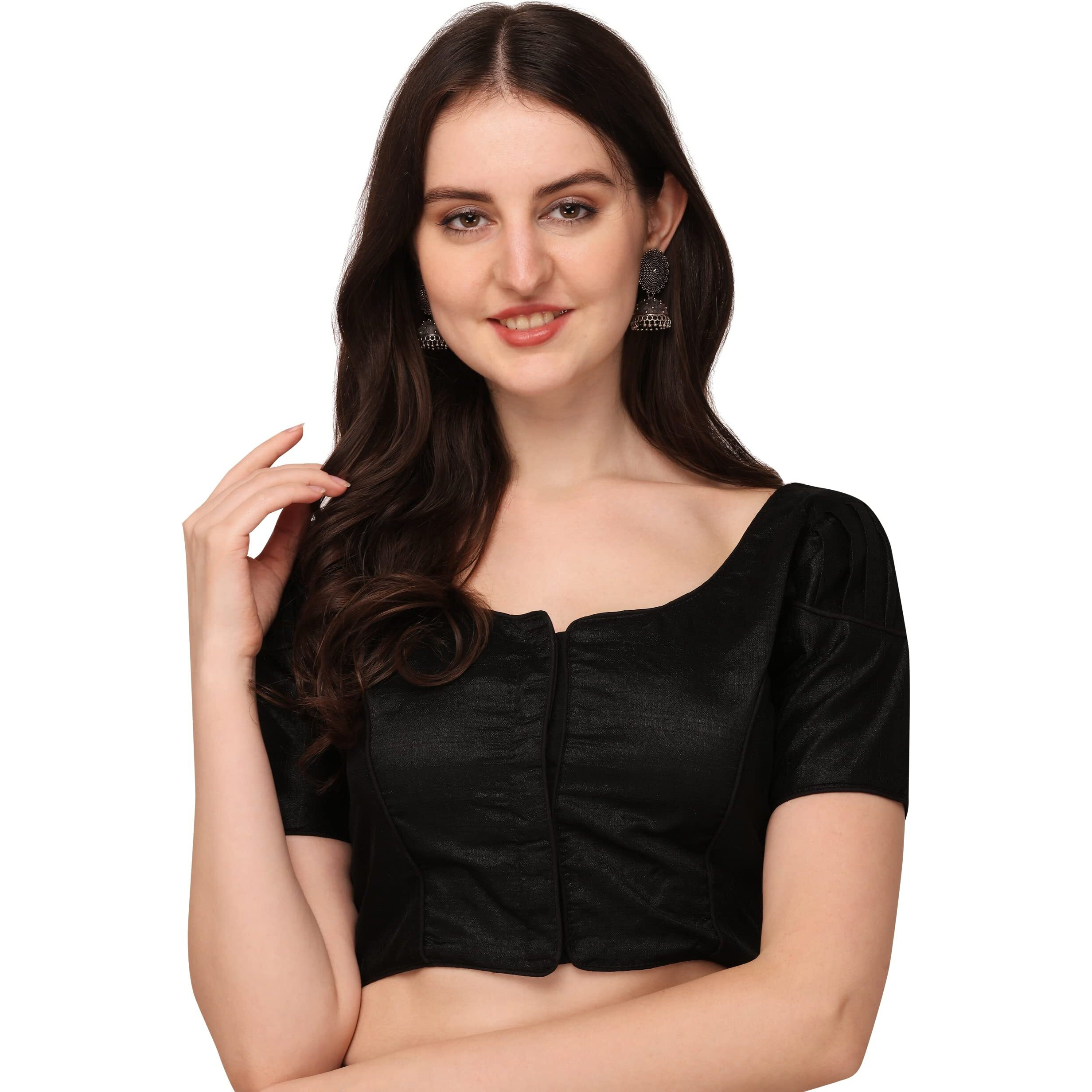 Pujia Mills Women's Silk Shoulder Puff Sleeve Readymade Saree Blouse
