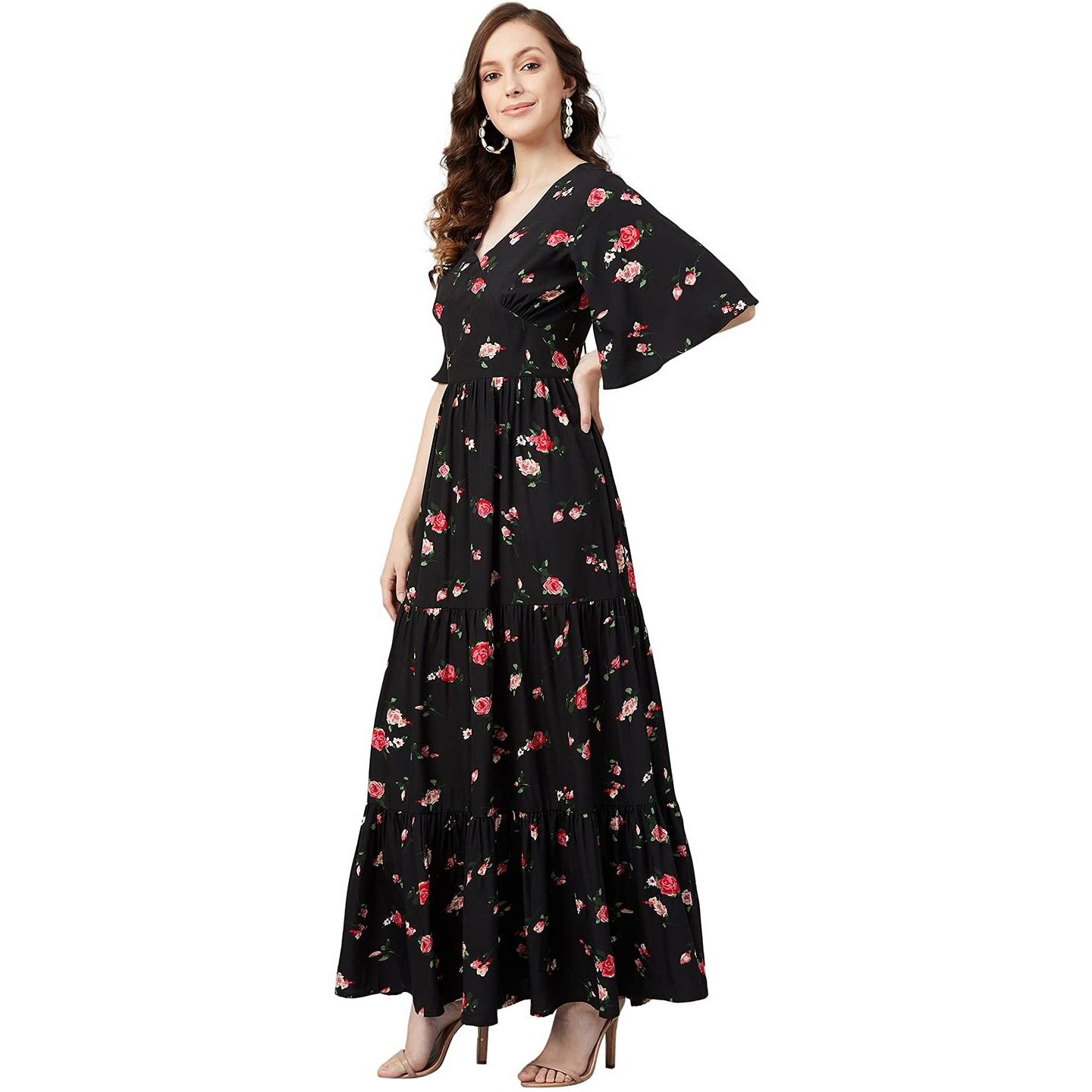 Rare Women's Crepe Fit And Flare Maxi Casual Dress (Ep6216_Black_X-Large)