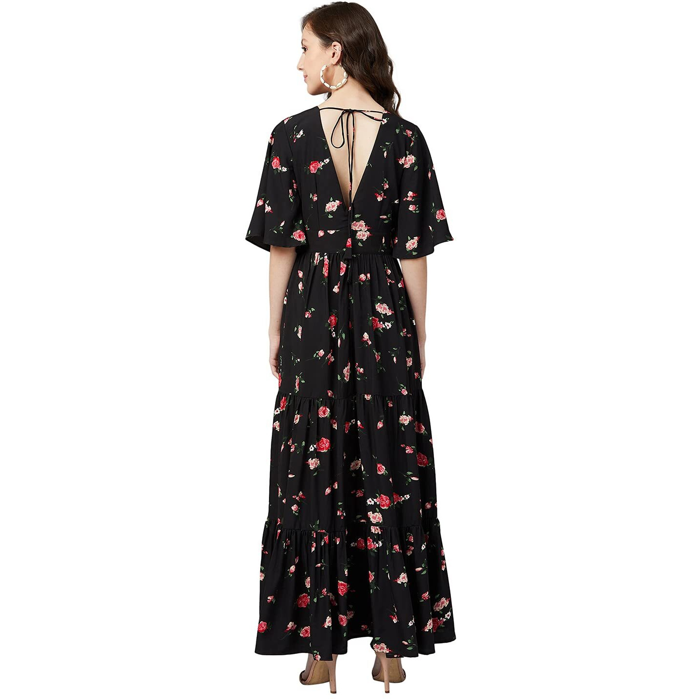 Rare Women's Crepe Fit And Flare Maxi Casual Dress (Ep6216_Black_X-Large)