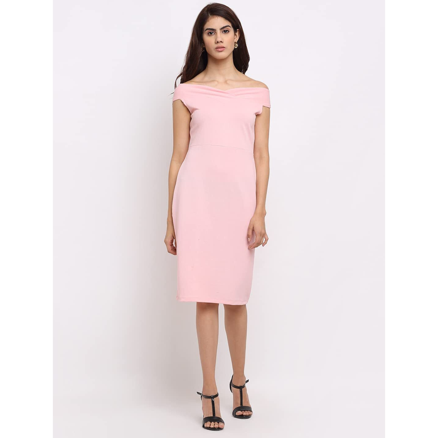 Shasmi Women's Comfortable Peach Sweetheart Neck Sleeveless Solid Midi Bodycon Casual Western Stylish Dress For Womens/Midi Dress For Girls (Shree Midi 16 Peach Xl)