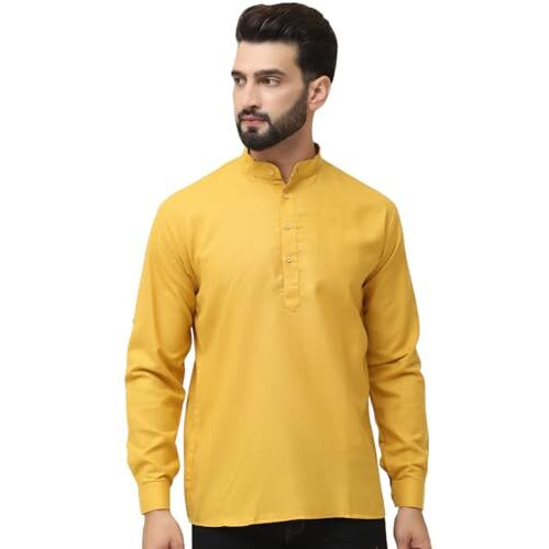 Sojanya (Since 1958, Men's Cotton Blend Mustard Solid Only Short Kurta