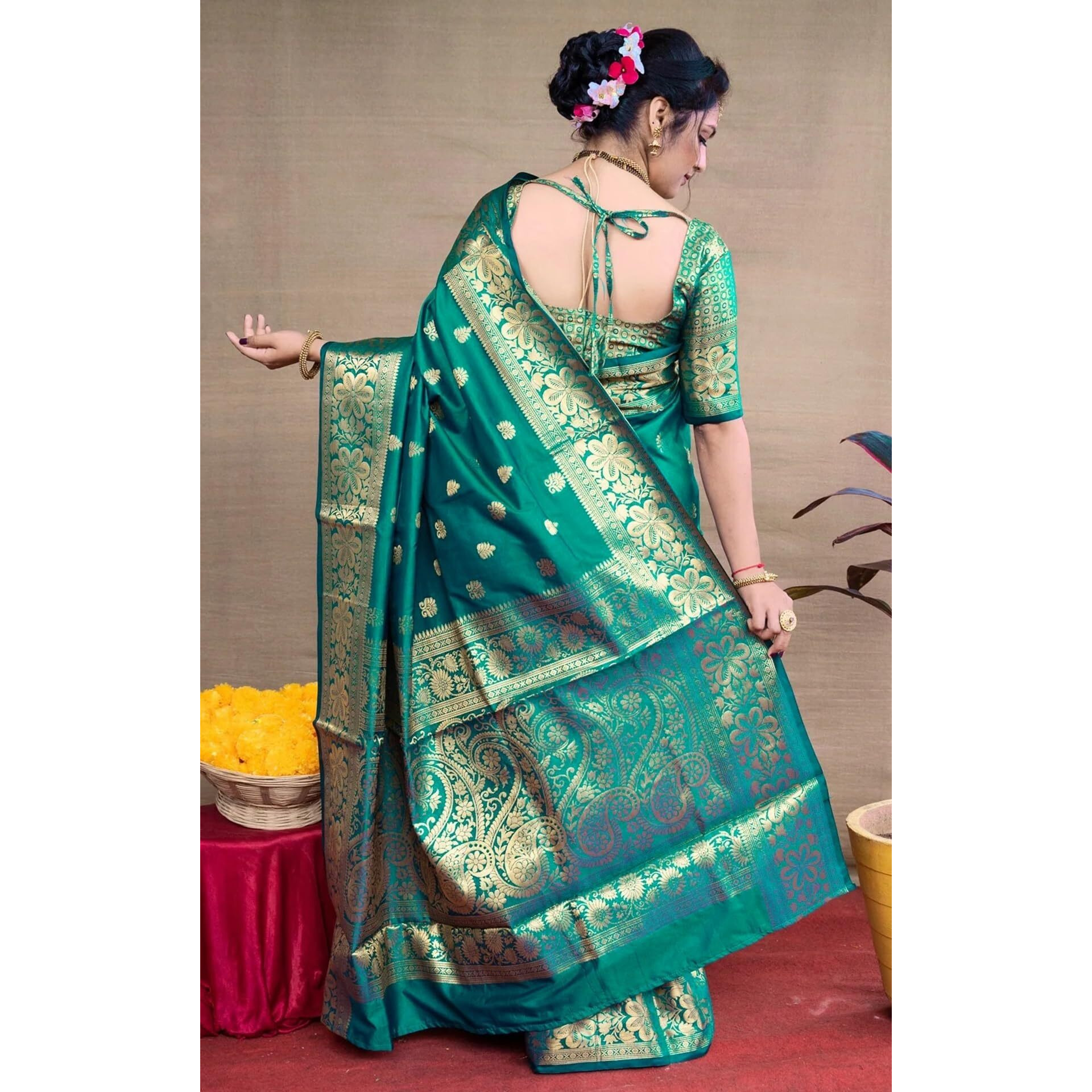 Sugathari Women's Banarasi Saree Pure Kanjivaram Silk Saree Soft New Ladies 2025 Design Wear Pattu Sarees Latest Sadi Party Sari Collections With Blouse Piece (San Pari-226-Rama)
