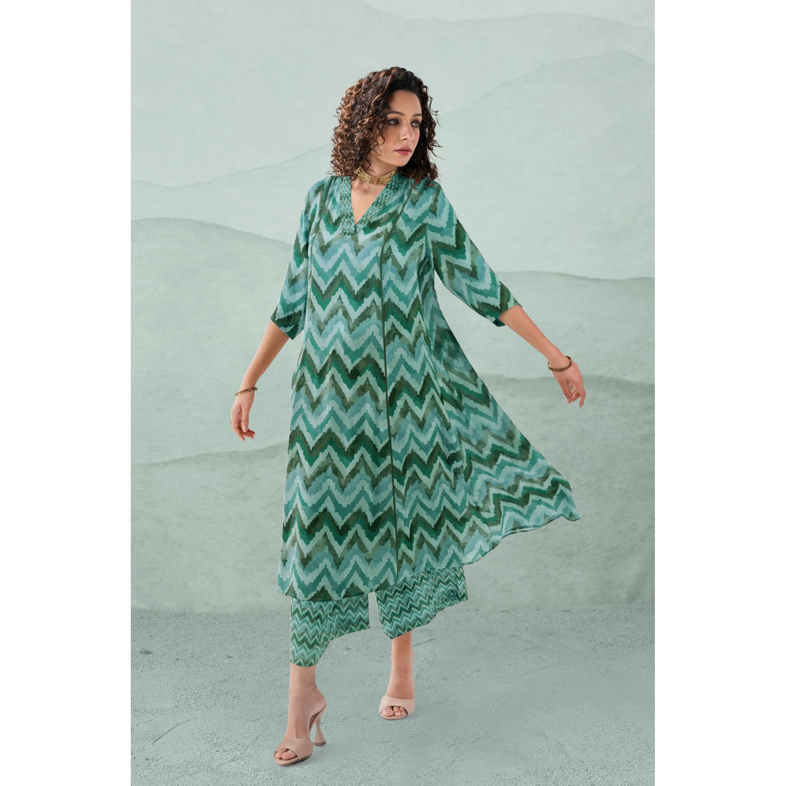 Toochki Co Ord Set For Women | Casual Wear Pant Top Set | Fancy Co-Ord Set | Full Pair Set | Women Kurta Sets Kurtis | Two Piece Co Ord Sets | Coord Sets For Women | Printed Cotton Co Ord Set Green
