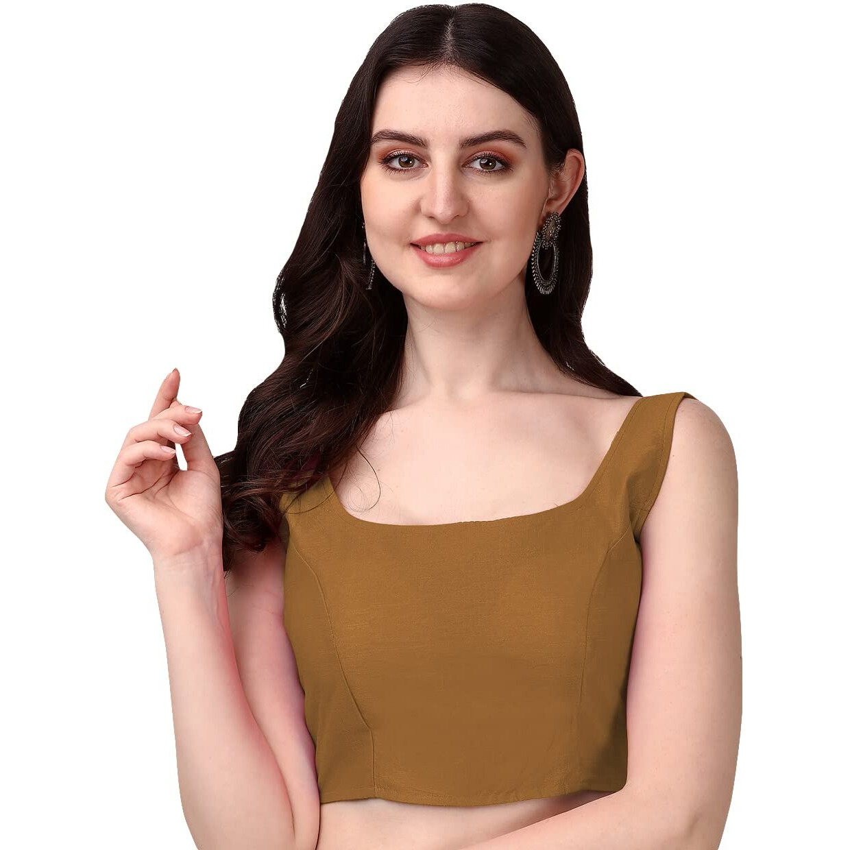 Vihu Fashion Plain Sleeveless Pattern Readymade Blouse U Neck Choli (Dust, 32)