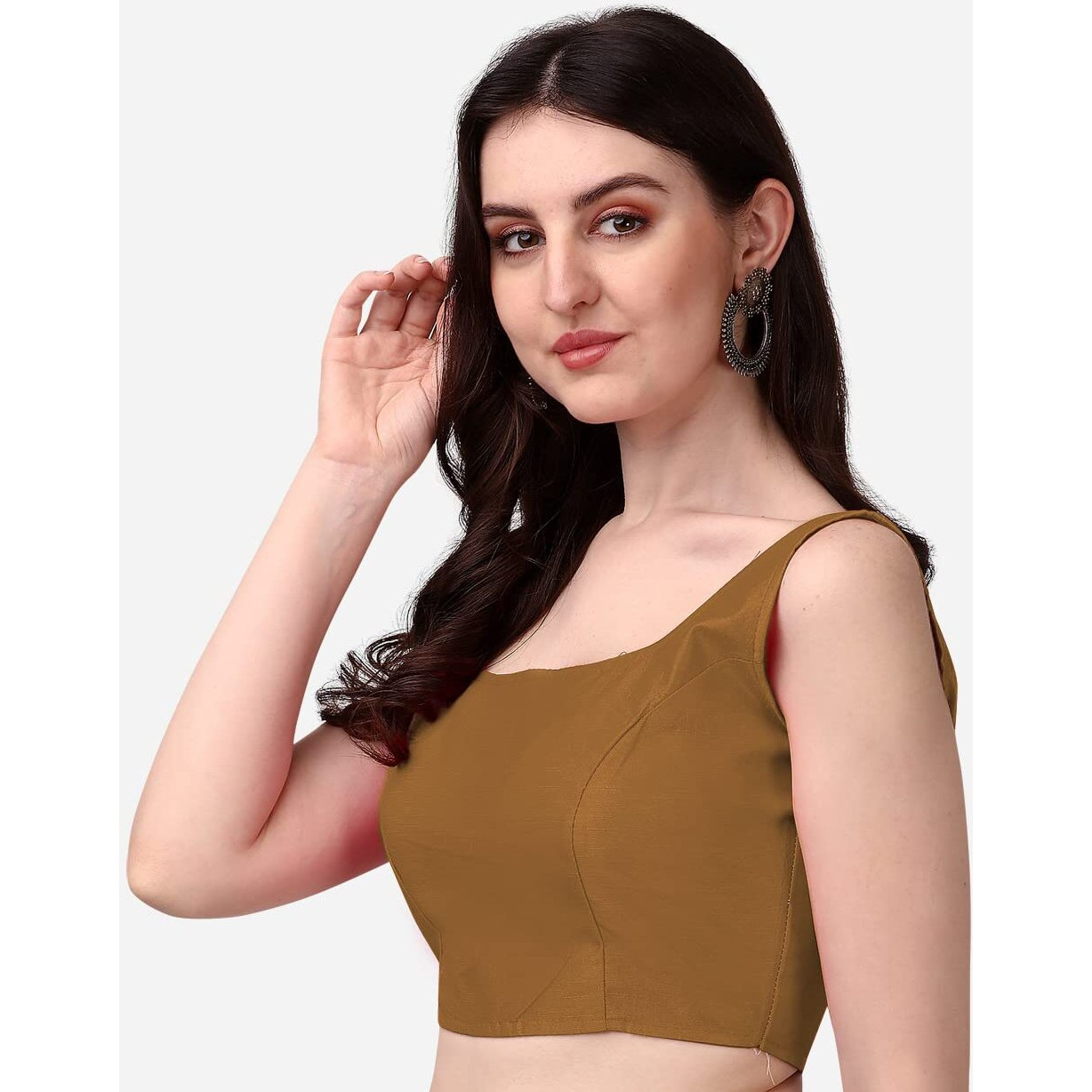 Vihu Fashion Plain Sleeveless Pattern Readymade Blouse U Neck Choli (Dust, 32)