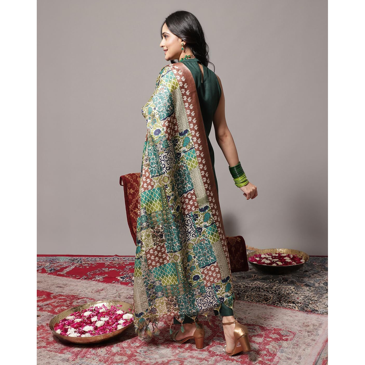 Varanga Ksut Women Black & Red Ethnic Motifs Printed Kurta Kurta Bottom Set Dupatta Set