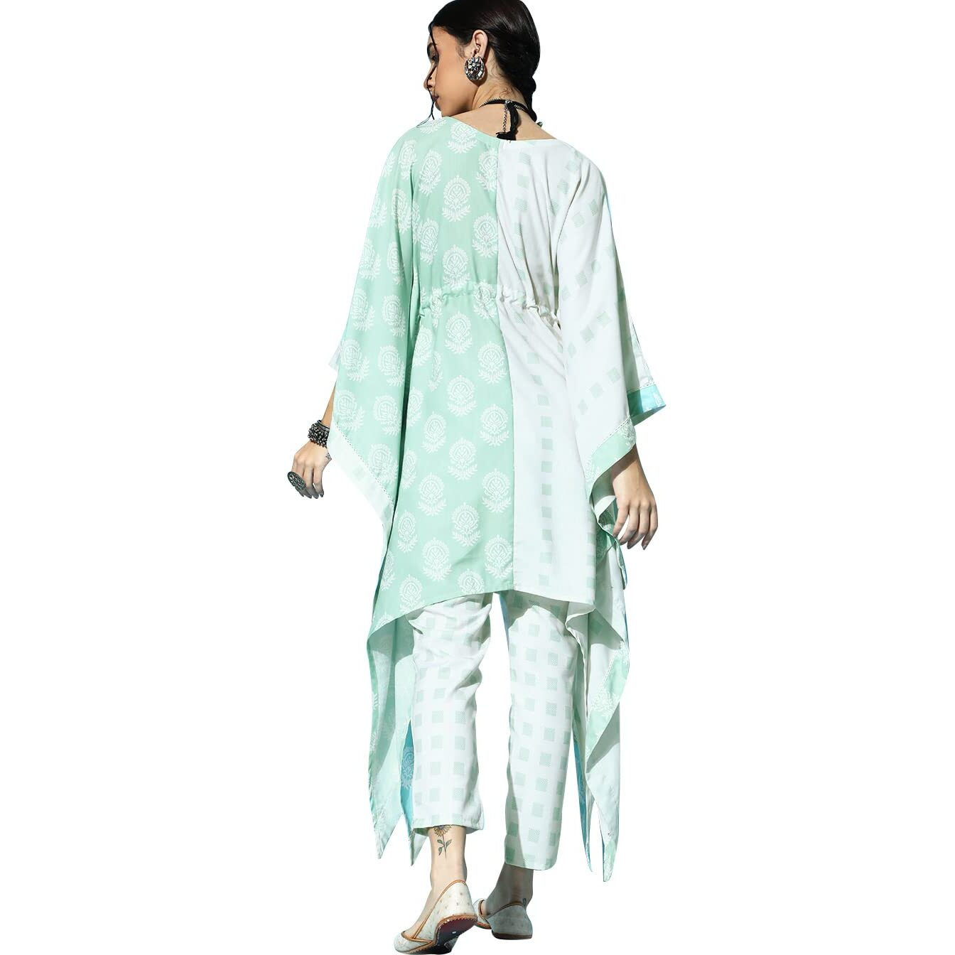 Ziyaa Women's Rayon Salwar Suit Set (Zikury3582Andpa-M_Cream And Green_M)