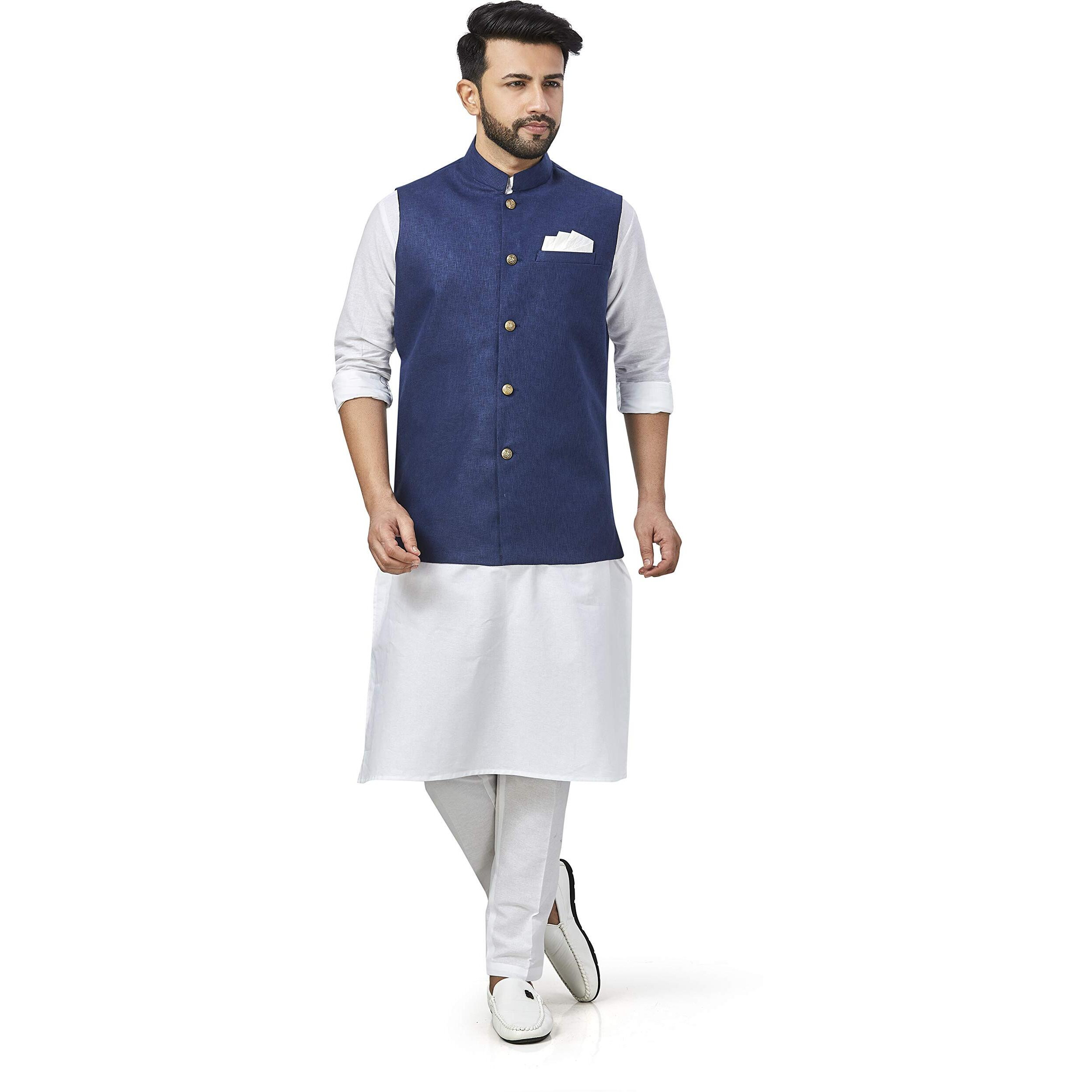 Be Active Men's Linen Blend Nehru Jacket With Mandarin Collar || Ethnic Koti For Men || Men Koti Formal|| Men Koti Wedding (Rfkt0001-1-Set-Xxl)