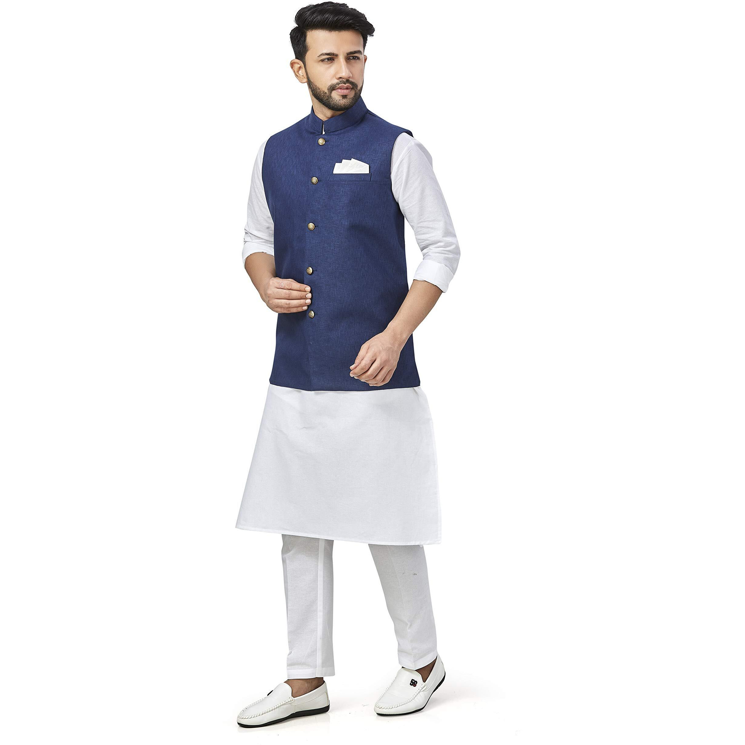 Be Active Men's Linen Blend Nehru Jacket With Mandarin Collar || Ethnic Koti For Men || Men Koti Formal|| Men Koti Wedding (Rfkt0001-1-Set-Xxl)