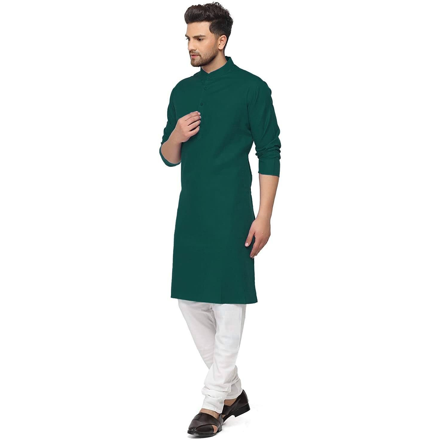 Gauri Laxmi Enterprise Men's Cotton Blend White Kurta Pyjama Set (Medium)