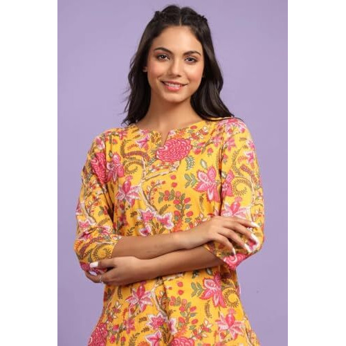Greciilooks Women's Rayon Printed Regular Fit Co Ord Sets (Gl-W1705&Tr798_Yellow_M)